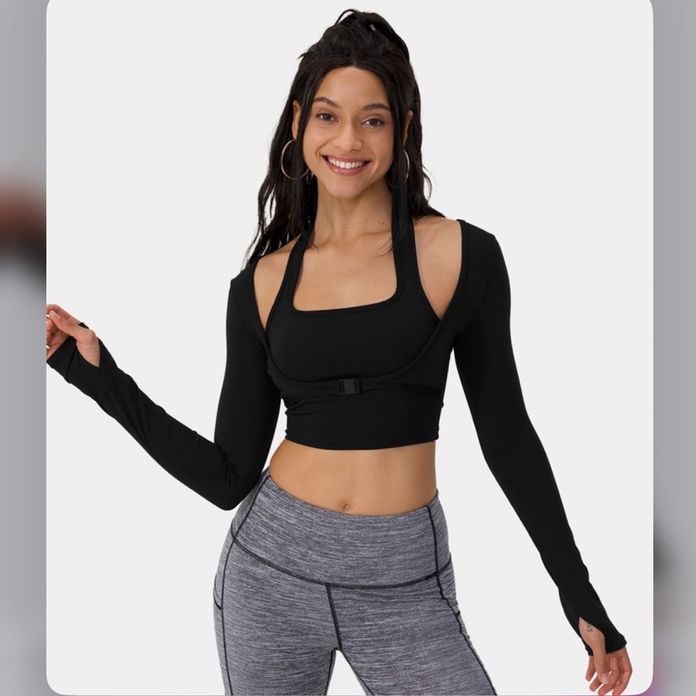 HALARA - Cloudful™ Halter Thumb Hole Long Sleeve Cropped 2-in-1 Sports Top